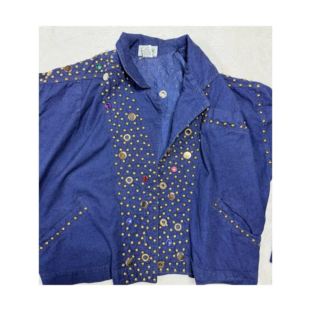 G.A.R. Exclusive Designs VTG Women's Sm. Blue Studded Denim Jacket Vintage 80s